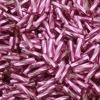 Perline vetro tubicino rosa metallizzato 7x2 mm conf. 5 GR (circa 150 pz)