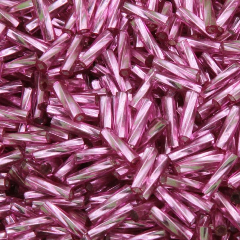 Perline vetro tubicino rosa metallizzato 7x2 mm conf. 5 GR (circa 150 pz)