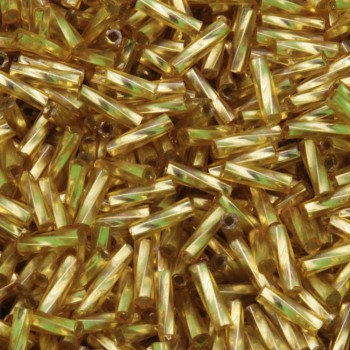 Perline vetro tubicino oliva chiaro 7x2 mm conf. 5 GR (circa 150 pz)