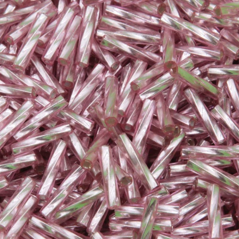 Perline vetro tubicino rosa 7x2 mm conf. 5 GR (circa 150 pz) (cont-1031) - pietreeminuterie.com