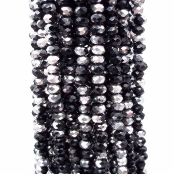 Cristalli rondella neri/argento 4x3 mm filo 40 cm
