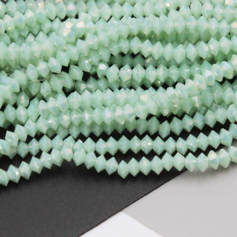 Cristalli bicono 4x3 mm verde acquamarina a/b filo 40 cm (bic-4c33) - pietreeminuterie.com