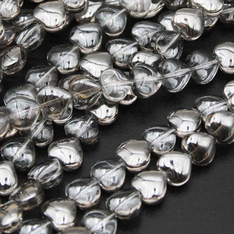 Perline cristalli cuore 8 mm grigi filo 35 cm (heart-011) - pietreeminuterie.com