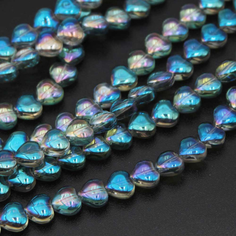 Perline cristalli cuore 8 mm verde multicolor 35 cm (heart-012) - pietreeminuterie.com