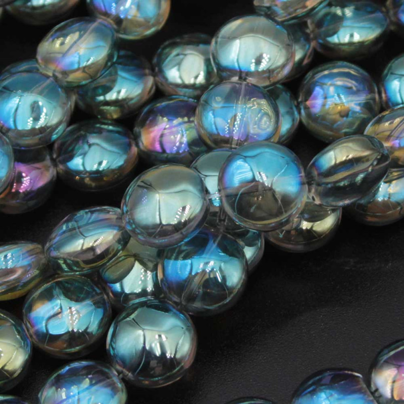 Perline cristallo gettone 12 mm verde multicolor filo 35 cm (dis-0-14) - pietreeminuterie.com