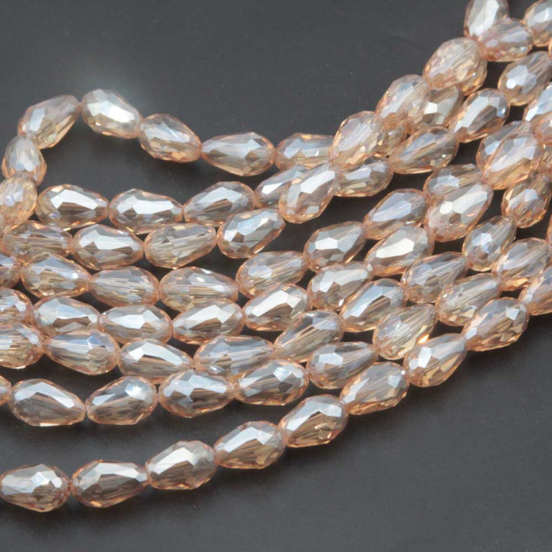 Cristalli gocce champagne 11.5x7.5 mm sfac. filo 45 cm (go-01-champ) - pietreeminuterie.com