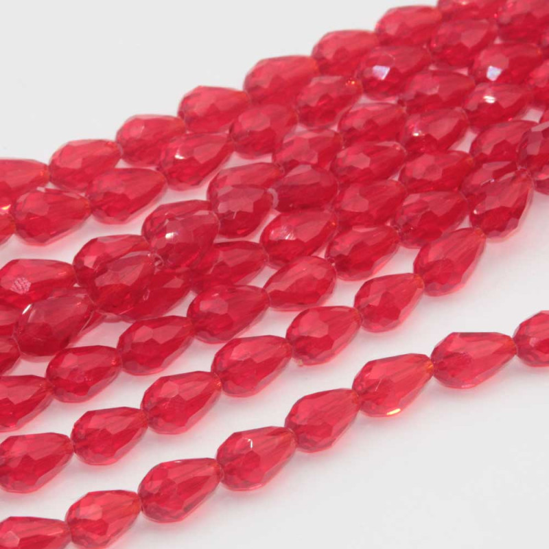 Cristalli gocce rosso trasparente 11.5x7.5 mm sfac. filo 45 cm (go-01-red) - pietreeminuterie.com