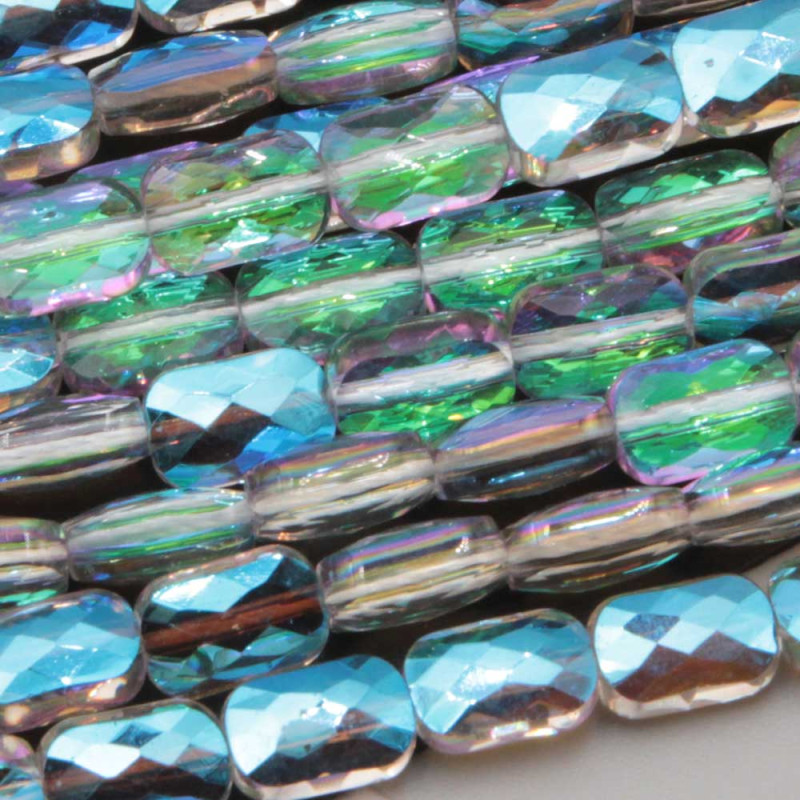 Cristalli rettangolari 9x6 mm multicolor a/b riflessi verdi grado A++ filo 40 cm (ret-pi9f6) - pietreeminuterie.com