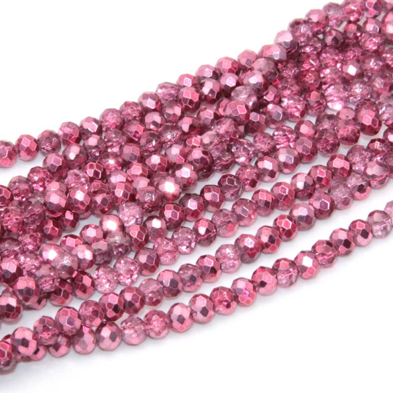 Cristalli rondella 4 mm metallic pink filo 40 cm (cel-011) - pietreeminuterie.com
