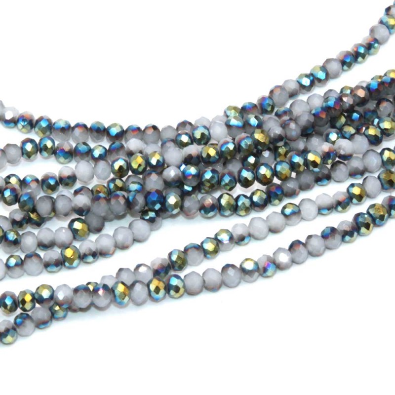 Cristalli rondella 4 mm gray and metallic green filo 40 cm (cel-015) - pietreeminuterie.com