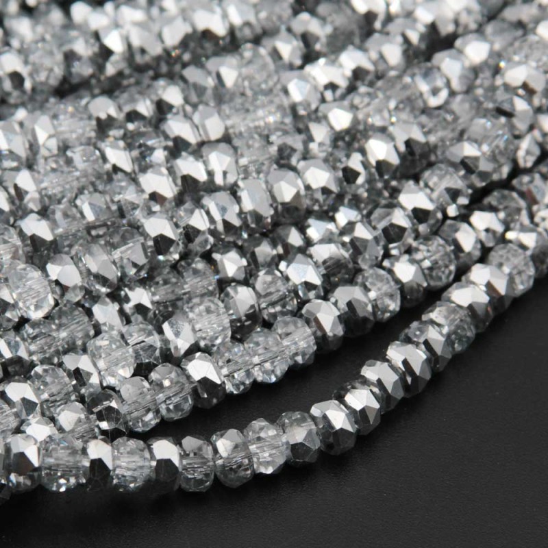 Cristalli rondella piatta argentati 6x4 mm a/b Quality A++ filo 40 cm Cristalli rondella piatta argentati 6x4 mm a/b Quality A++ filo 40 cm