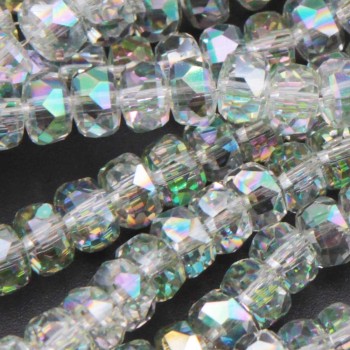 Cristalli rondella piatta bianchi riflessi verdi 6x4 mm a/b Quality A++ filo 40 cm