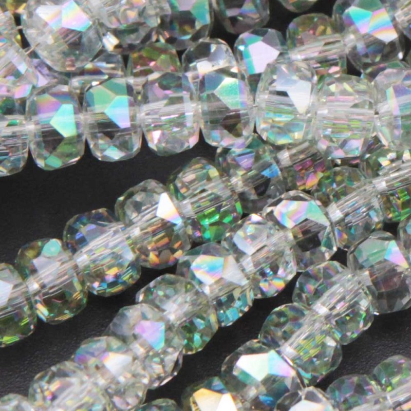 Cristalli rondella piatta bianchi riflessi verdi 6x4 mm a/b Quality A++ filo 40 cm Cristalli rondella piatta bianchi riflessi verdi 6x4 mm a/b Quality A++ filo 40 cm