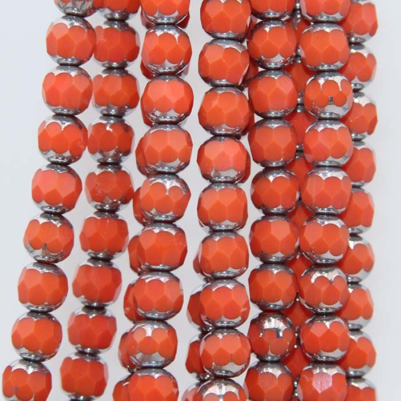 Cristalli silver edge sfac. 8 mm corallo filo 39 pz Cristalli silver edge sfac. 8 mm corallo filo 39 pz