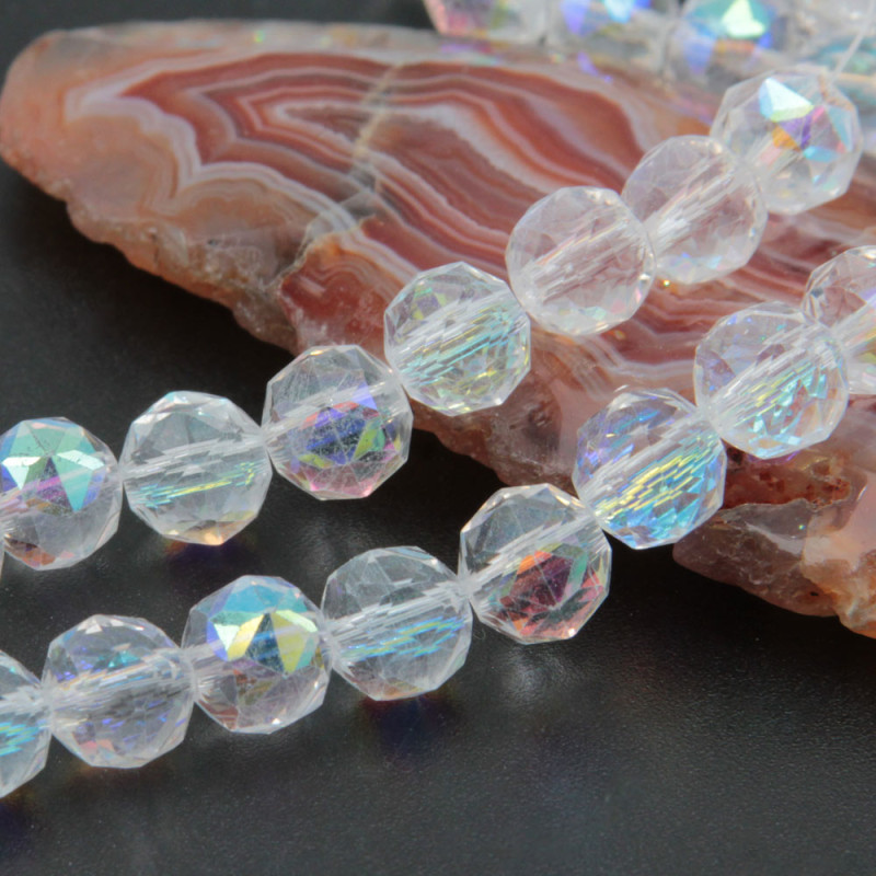 Cristalli tondi diamound cut 8 mm bianchi boreale A/B filo 50 cm (bore-cut1) - pietreeminuterie.com