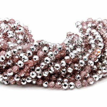 Cristalli tondi diamond cut rosa argento a/b 6 mm sfac. grado A++ filo 55 cm circa