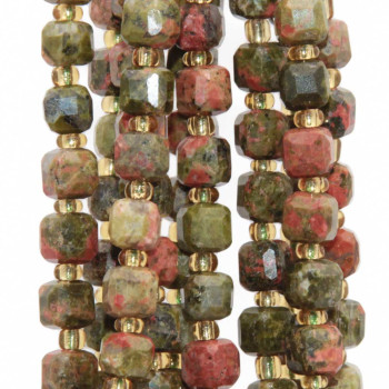 Pietre dure cubi sfac. 5 mm unakite grado A+++ filo 40 cm