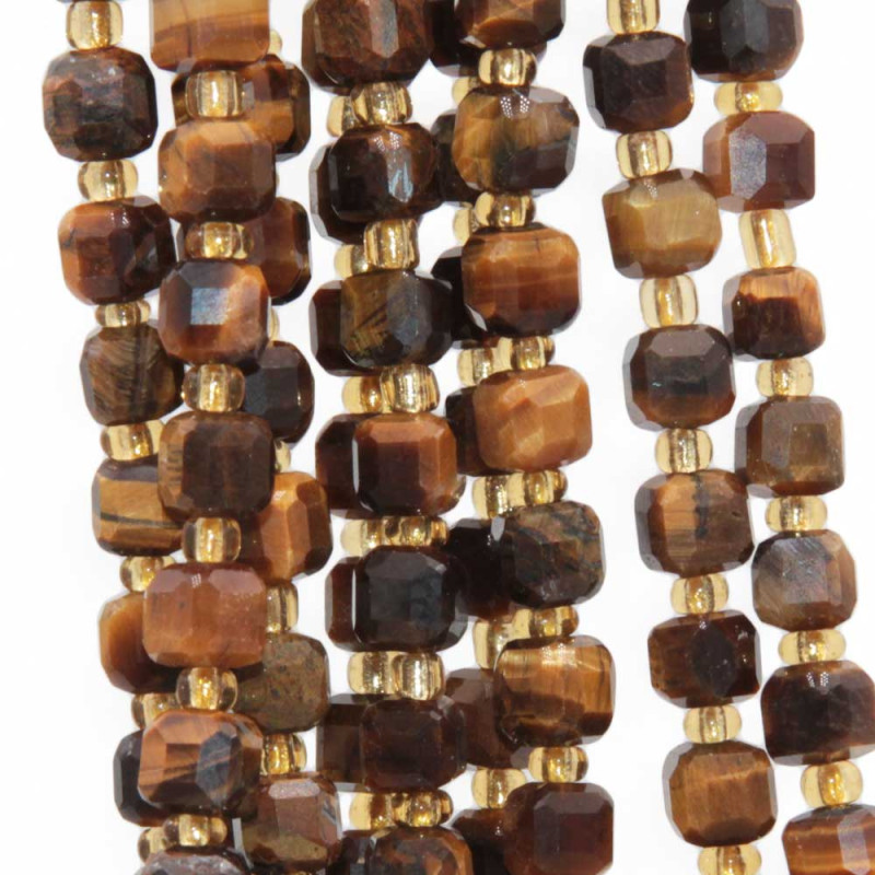 Pietre dure cubi sfac. occhio di tigre 5 mm grado A+++ filo 40 cm (cub11110) - pietreeminuterie.com