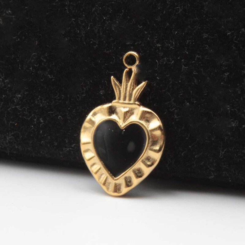 Cuore sacro acciaio oro smaltato nero 24.4x15 mm 1 pz - hy-11-b3 - pietreeminuterie.com Cuore sacro acciaio oro smaltato nero 24.4x15 mm 1 pz (hy-11-b3) - pietreeminuterie.com