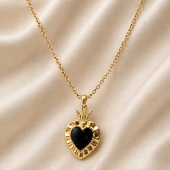 Cuore sacro acciaio oro smaltato nero 24.4x15 mm 1 pz