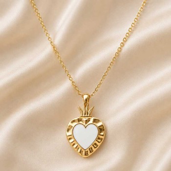 Cuore sacro acciaio oro smaltato bianca 24.4x15 mm 1 pz Cuore sacro acciaio oro smaltato bianca 24.4x15 mm 1 pz