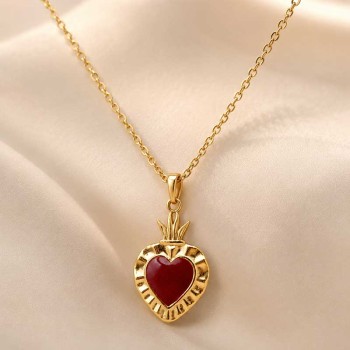 Cuore sacro acciaio oro smaltato bordò 24.4x15 mm 1 pz Cuore sacro acciaio oro smaltato bordò 24.4x15 mm 1 pz