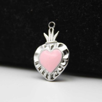 Cuore sacro acciaio smaltato bianco 24.4x15 mm 1 pz
