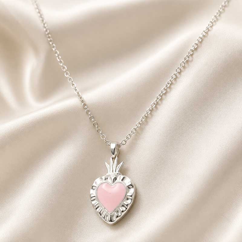 Cuore sacro acciaio smaltato bordò 24.4x15 mm 1 pz (hy-11-b1) - pietreeminuterie.com