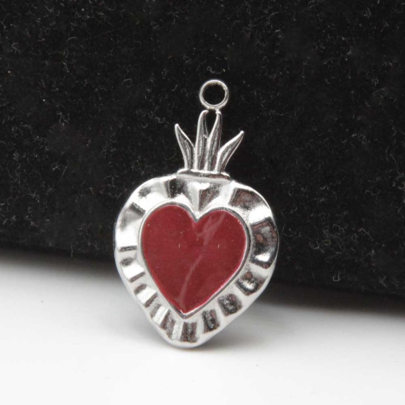 Cuore sacro acciaio smaltato bordò 24.4x15 mm 1 pz (hy-11-b1) - pietreeminuterie.com