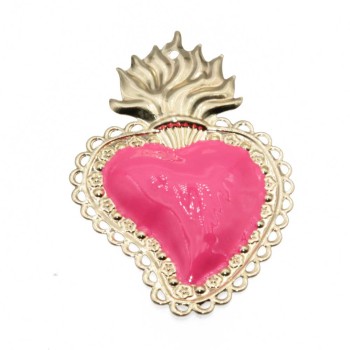 Cuore sacro 90x60 mm oro e rosa conf.1 pz