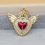 Cuore sacro con ali placcato oro 18 kt 22x23 mm smaltato rosso 1 pz