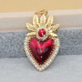 Cuore sacro con ali placcato oro 18 kt 26x15 mm smaltato rosso 1 pz