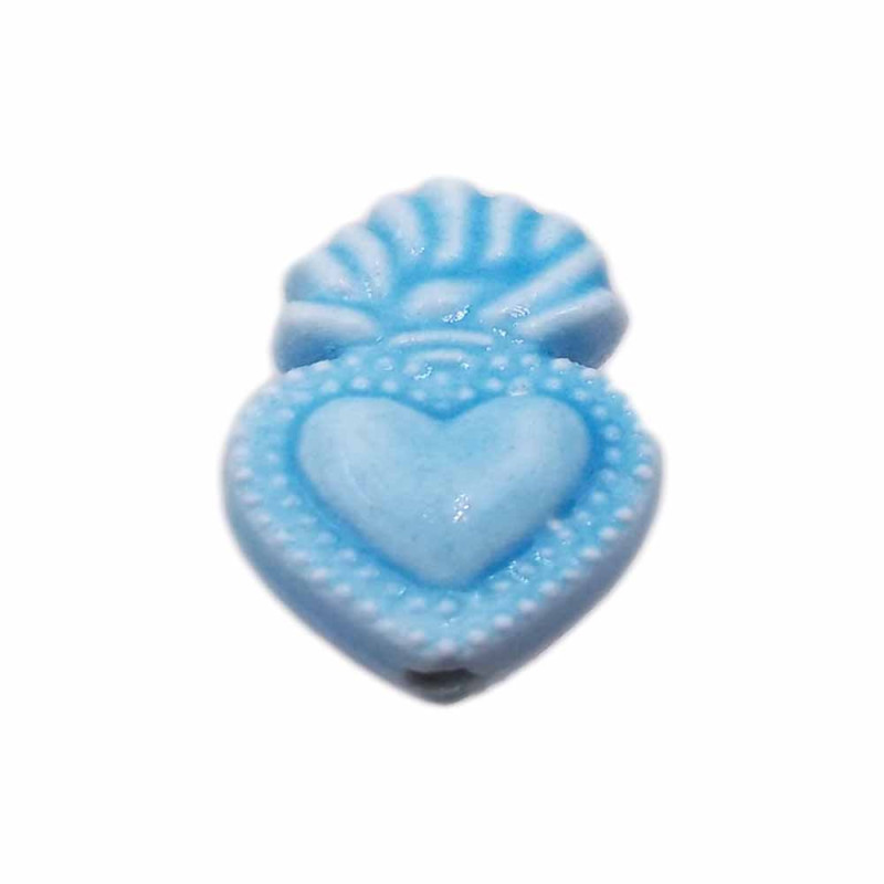 Cuore sacro in ceramica 15.5x10 mm azzurro pacco 1 pezzo (cuor11z) - pietreeminuterie.com