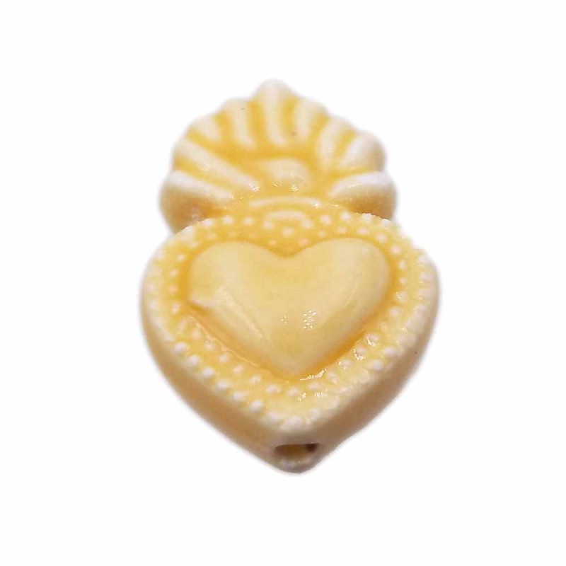 Cuore sacro in ceramica 15.5x10 mm giallo pacco 1 pezzo (cuor11g) - pietreeminuterie.com
