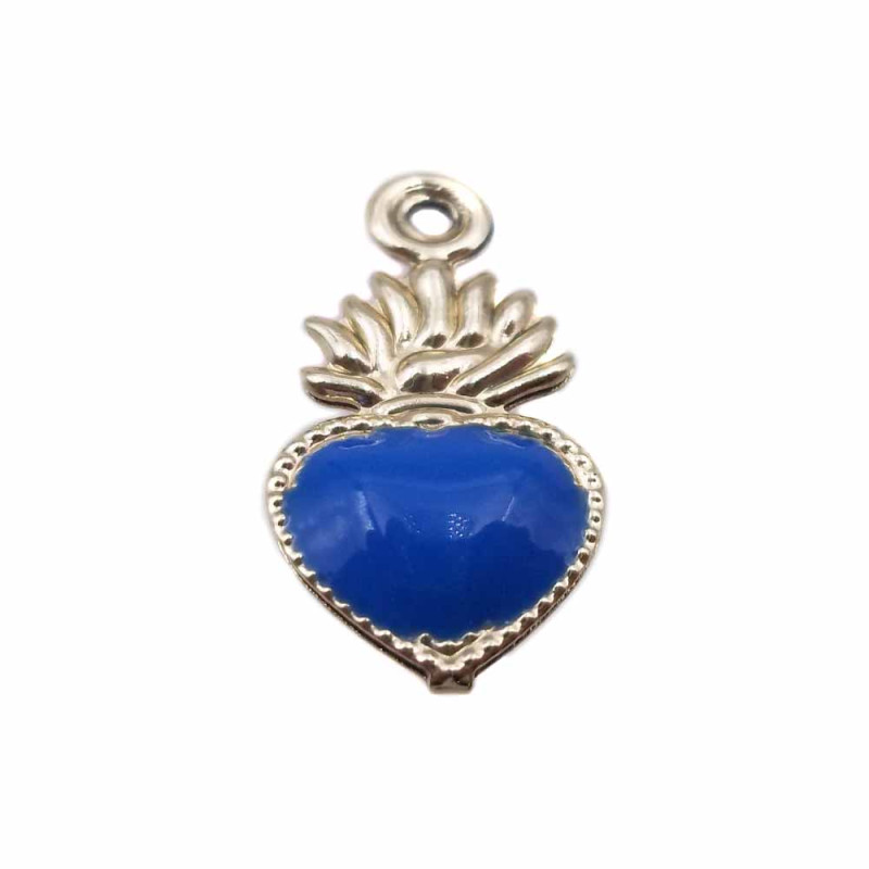Cuore sacro smaltato blu ottone 20x10 mm pacco 1 pezzo (cuo5blu) - pietreeminuterie.com