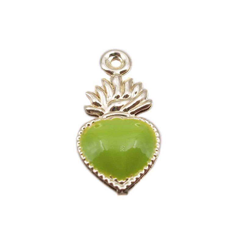 Cuore sacro smaltato verde ottone pisello 20x10 mm pacco 1 pezzo (cuo5e1s) - pietreeminuterie.com