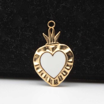Cuore sacro acciaio oro smaltato bianca 24.4x15 mm 1 pz