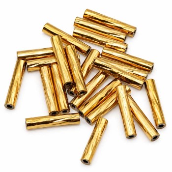 Tubicino in acciaio oro decorato 9x2 mm foro 1 mm circa 10 pz Tubicino in acciaio oro decorato 9x2 mm foro 1 mm circa 10 pz