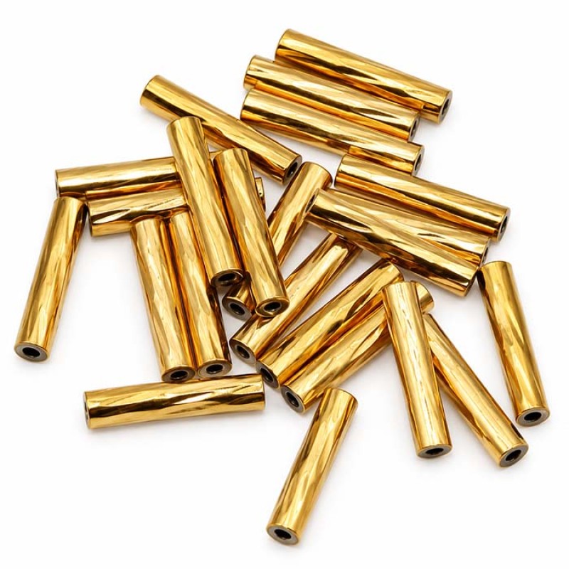 Tubicino in acciaio oro decorato 9x2 mm foro 1 mm circa 10 pz Tubicino in acciaio oro decorato 9x2 mm foro 1 mm circa 10 pz
