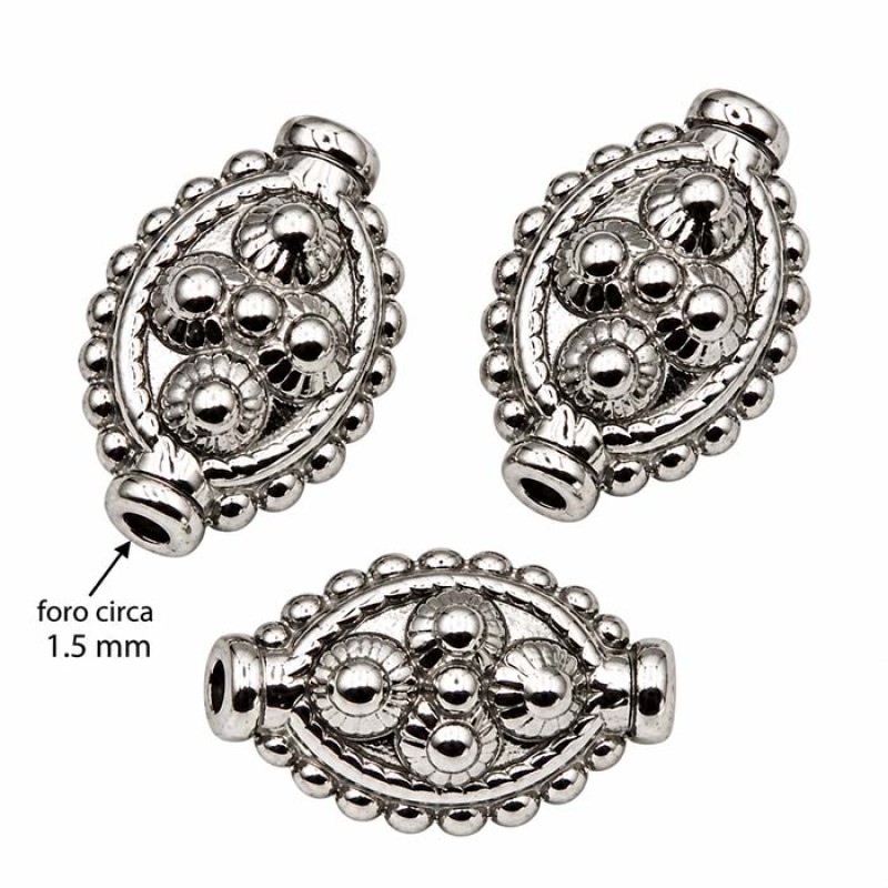Barilotto ovale decorato acciaio 13x9 mm conf. 2 pz (ovd-0092) - pietreeminuterie.com