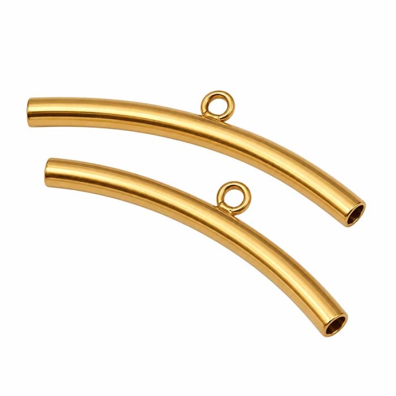 Tubicino acciaio oro con asola 30x2 mm foro 2 mm conf. 2 pz Tubicino acciaio oro con asola 30x2 mm foro 2 mm conf. 2 pz