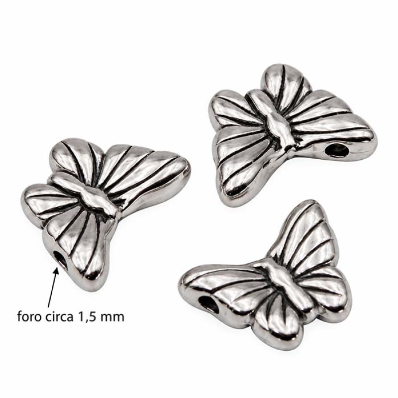 Farfalla in acciaio con foro su un ala 10x7 mm conf. 10 pz Farfalla in acciaio con foro su un ala 10x7 mm conf. 10 pz