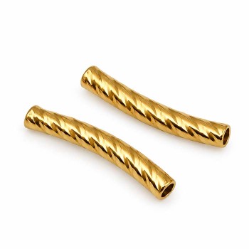 Tubicino acciaio oro curvo decorato 20x3 mm foro 2 mm conf. 2 pz