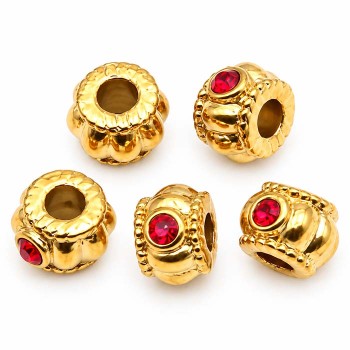 Distanziatori in acciaio oro con strass rosso 6x4 mm foro 3 mm 1 pz