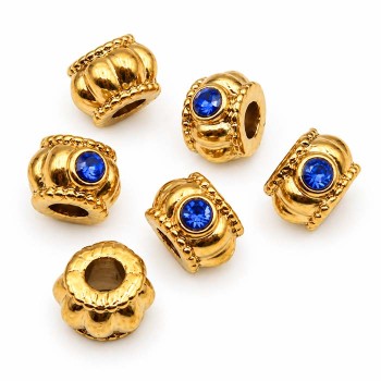 Distanziatori in acciaio oro con strass blu 6x4 mm foro 3 mm 1 pz