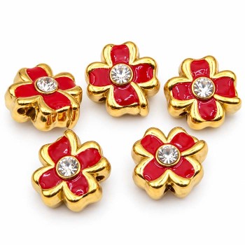 Distanziatore in acciaio quadrifoglio oro smaltato rosso 7 mm foro 1 mm 1 pz