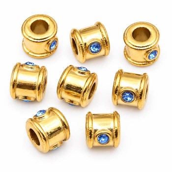 Distanziatori in acciaio oro con strass azzurro 6x4 mm foro 3 mm 1 pz