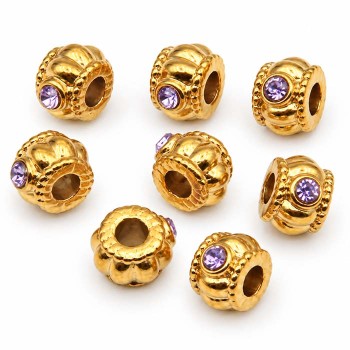 Distanziatori in acciaio oro con strass lilla 6x4 mm foro 3 mm 1 pz