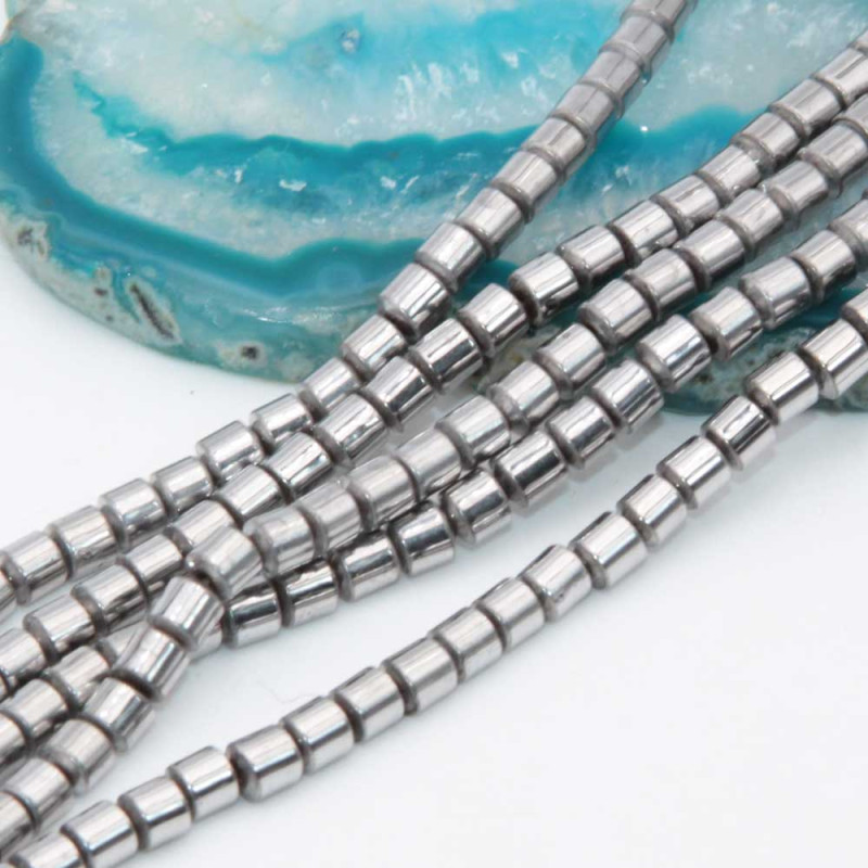 Ematite colonna argentata 3 mm filo 40 cm (ema-cc8) - pietreeminuterie.com