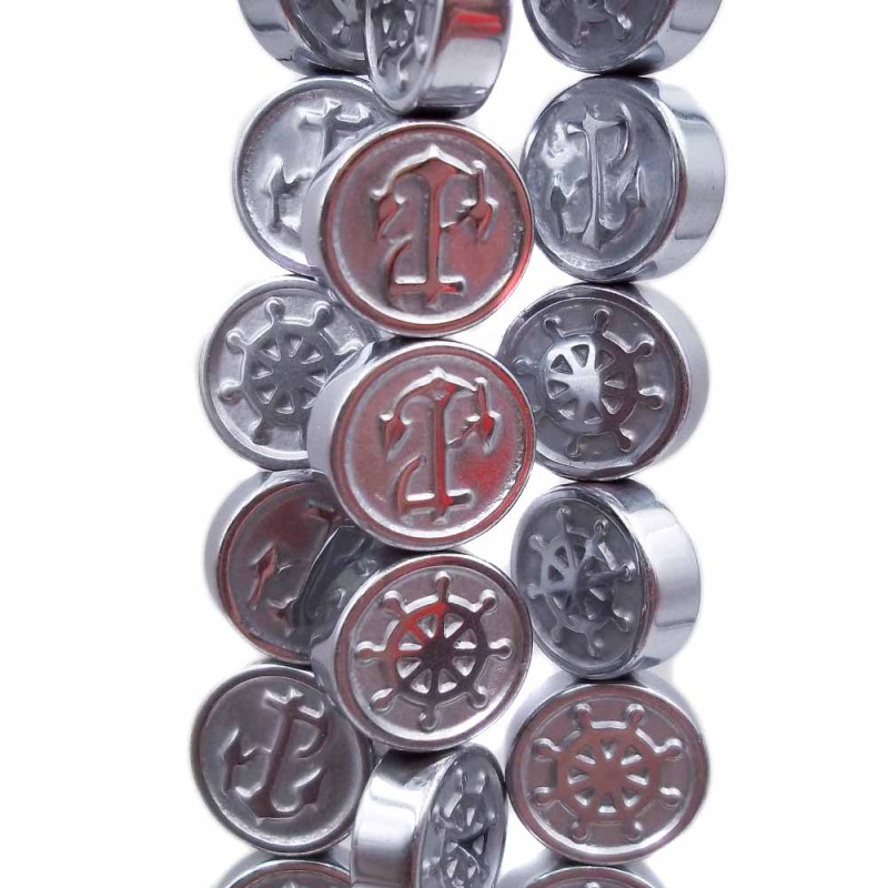 Ematite gettone argentato timone ancora 10 mm pacco 10 pz (timan288) - pietreeminuterie.com